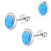 Synthetic Opal Oval Sterling Silver Stud Earrings, e346
